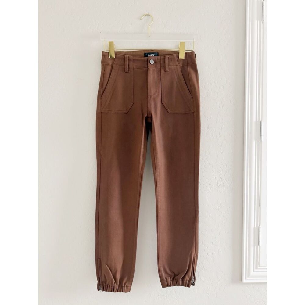 NEW Paige Revolve Mayslie Crop Jogger Style Pants in Coated Brown Size 26 - Picture 2 of 15